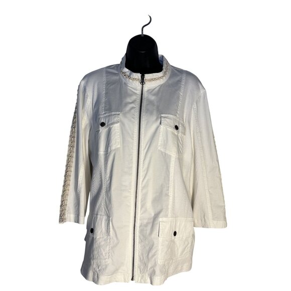 Chicos Zenergy White Zip-Up Jacket With Crochet Trim Chicos Size 2 - Picture 2 of 14